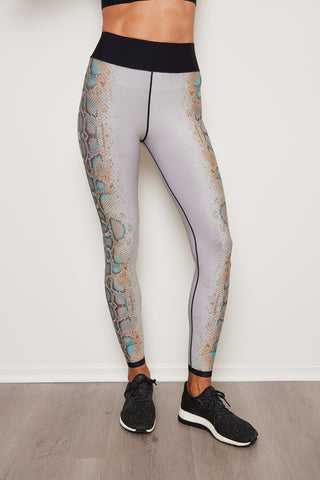 Carbon 38 High Waisted Snake Print Workout Leggings Black Gray Small 